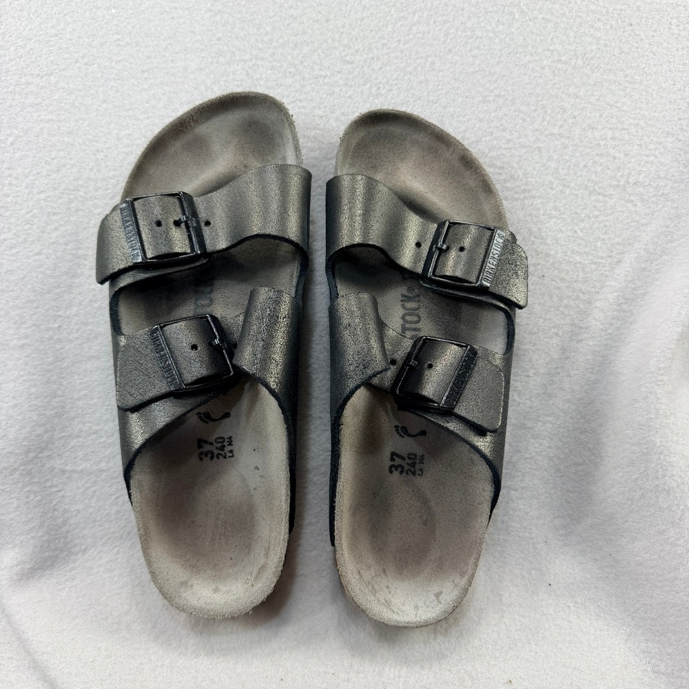 Birkenstock Arizona Metallic Anthracite Slide Sandals EU 37 US 6-6.5 Narrow